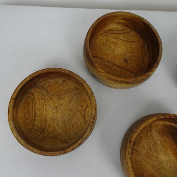 4 Vintage Teak Wood Salad Bowls 6" Diameter Round - Picture 4 of 11